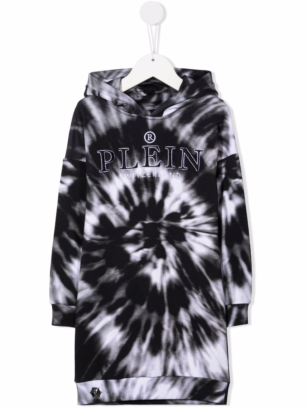 Philipp Plein Junior 扎染连帽连衣裙 - 黑色