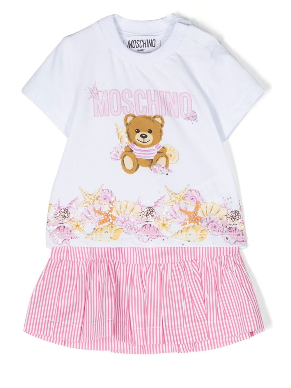 Moschino Kids 条纹褶饰半身裙 - 粉色