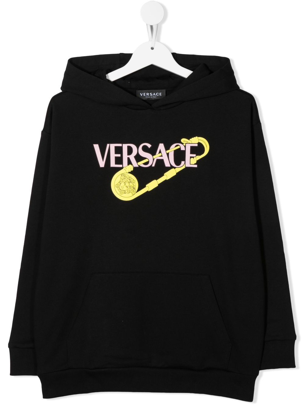 Versace Kids 范思哲 logo印花棉连帽衫 - 黑色