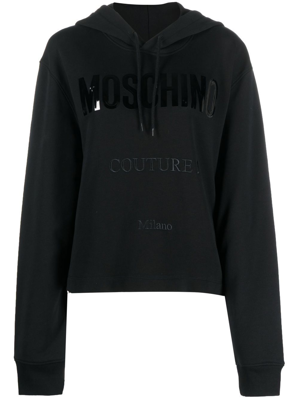 Moschino 莫斯奇诺 logo印花短款连帽衫 - 黑色