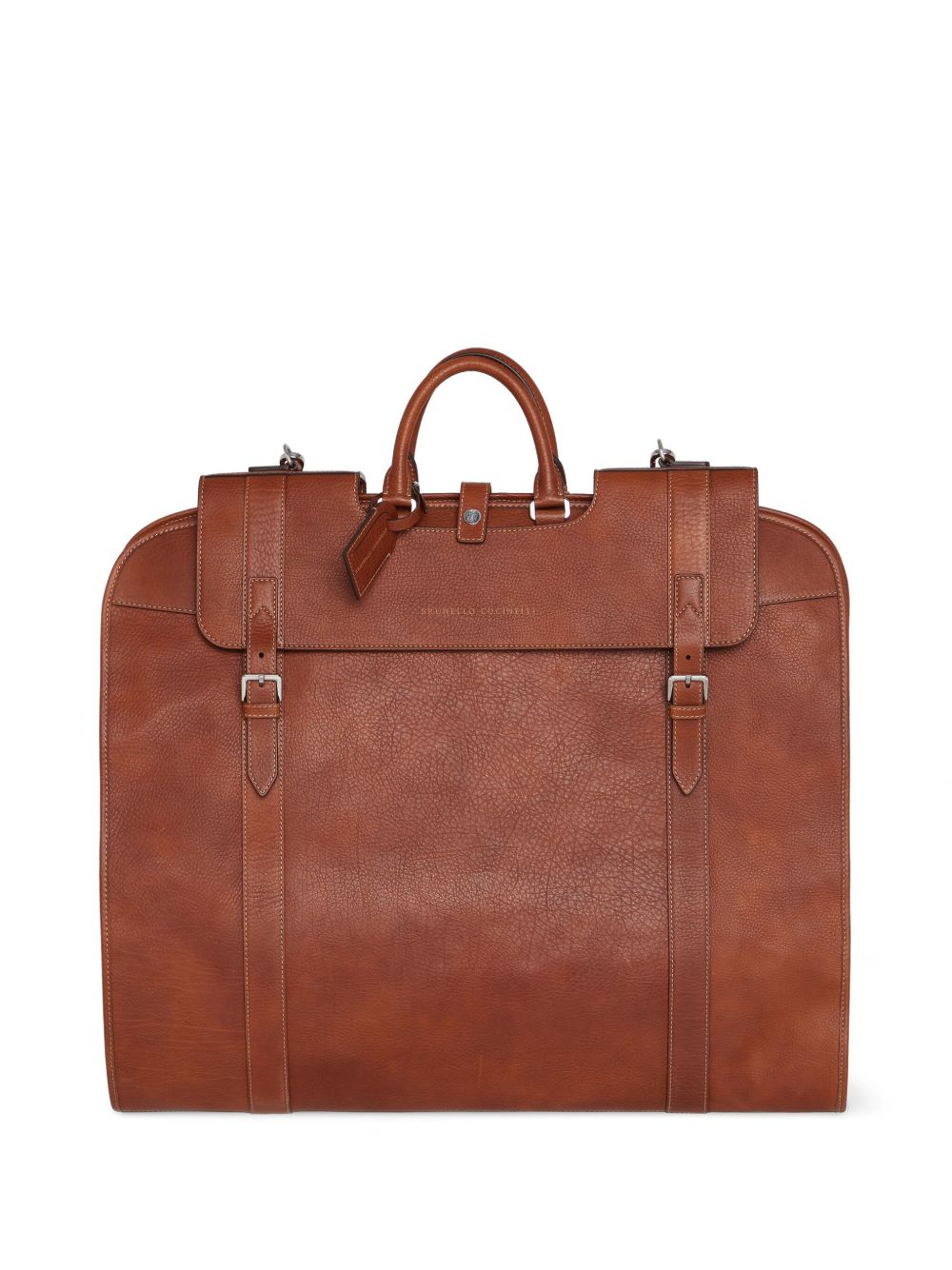 Brunello Cucinelli 扣环皮质服装收纳袋 - 褐色