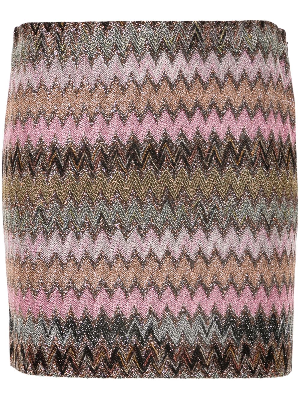 Missoni Z字形图案编织金银丝迷你半身裙 - 粉色