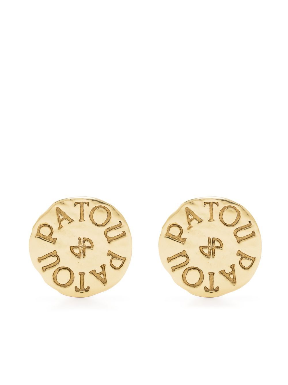 Patou logo雕刻钱币吊饰耳环 - 金色