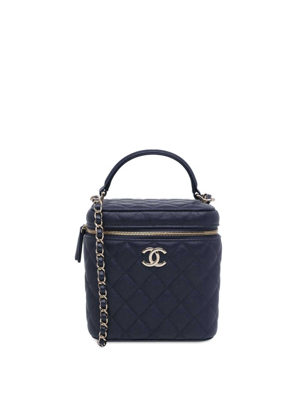 CHANEL Pre-Owned CC Caviar 绗缝顶置手柄搭链化妆包（2021年典藏款） - 蓝色