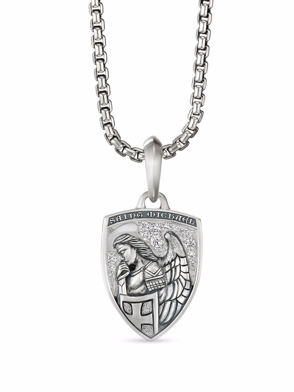 David Yurman 纯银 St. Michael 钻石吊坠 - 银色