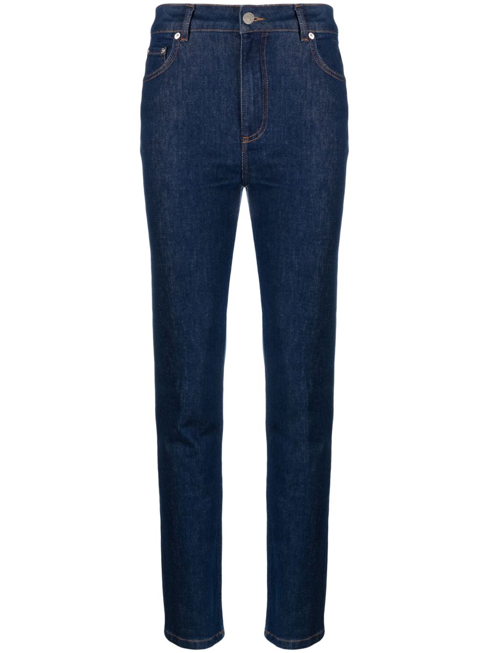 MOSCHINO JEANS logo雕刻高腰紧身牛仔裤 - 蓝色