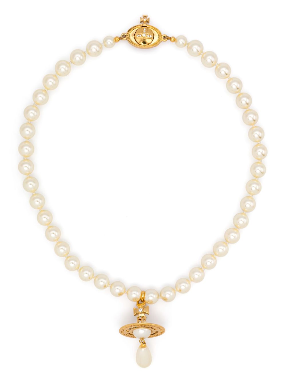 Vivienne Westwood One Row Pearl Drop 项圈 - 金色