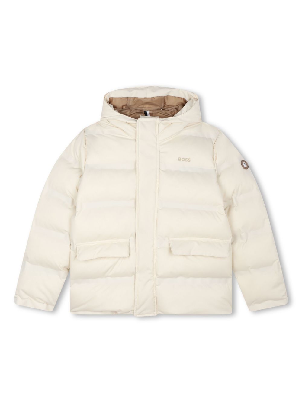 BOSS Kidswear logo印花连帽填充夹克 - 白色