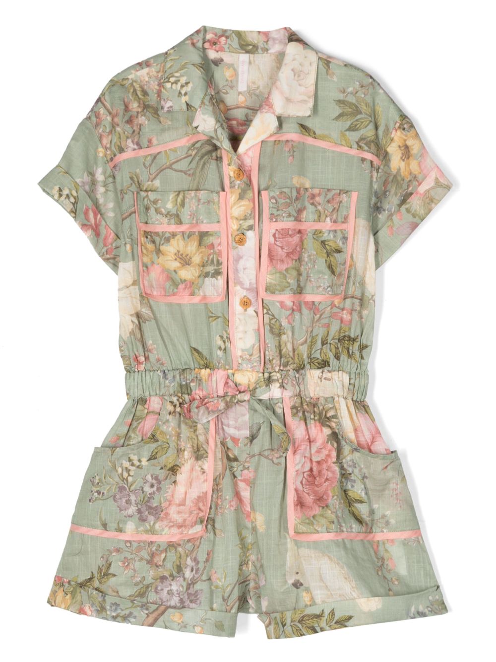 ZIMMERMANN Kids Waverly 棉连体短裤 - 绿色
