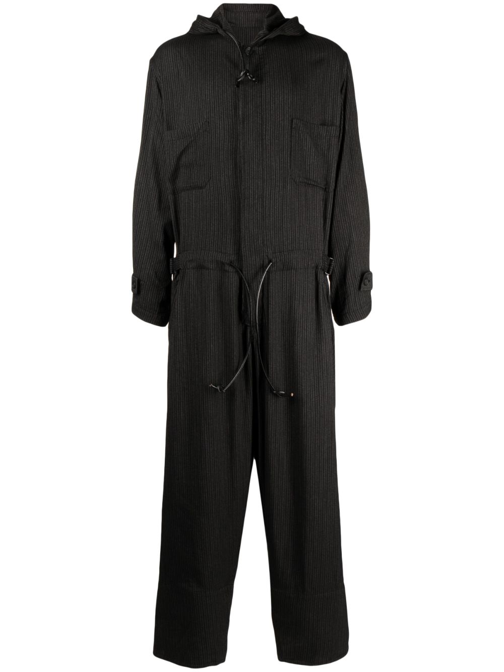 Yohji Yamamoto 连帽拉链连体长裤 - 黑色