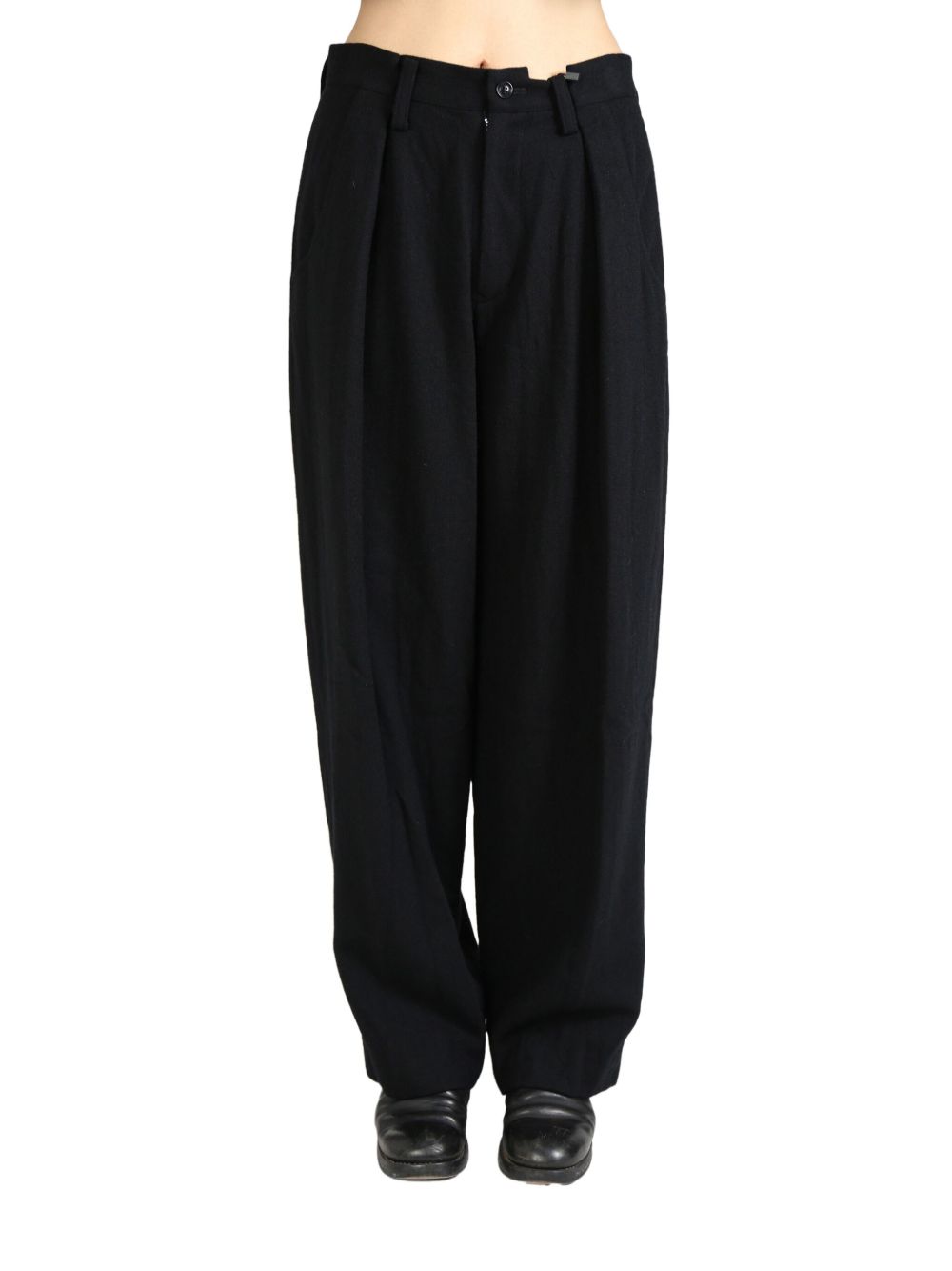 Y's single-pleat wool-blend trousers - 黑色