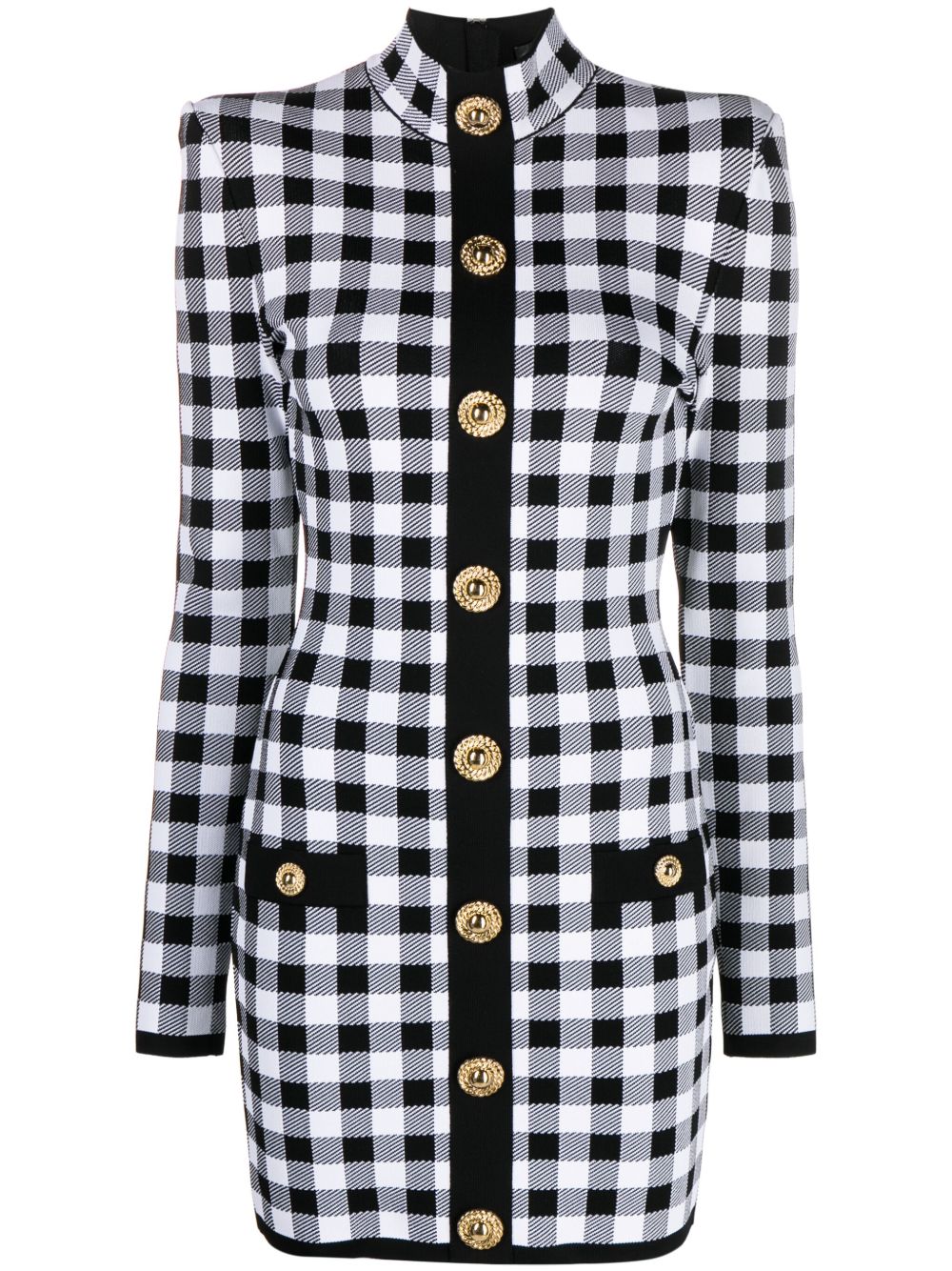 Balmain 格纹针织迷你连衣裙 - 黑色