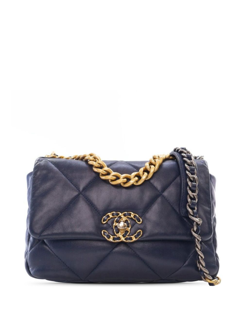 CHANEL Pre-Owned 19 Flap 中号小羊皮斜挎包（2021年典藏款） - 蓝色