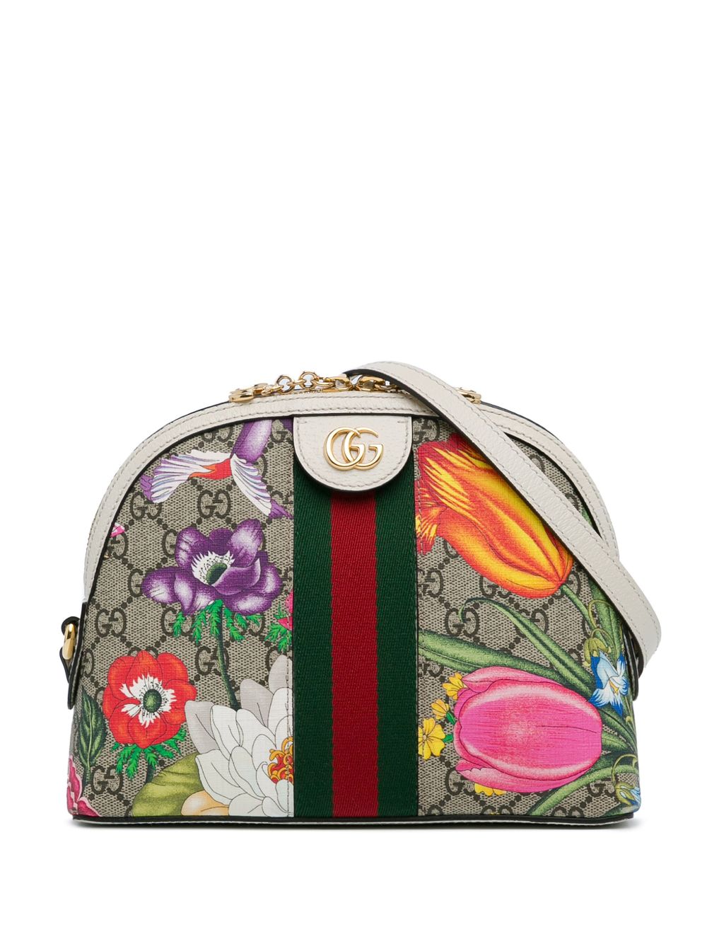 Gucci Pre-Owned Small GG Supreme Flora Ophidia Dome 斜挎包（2000-2015年典藏款） - 褐色