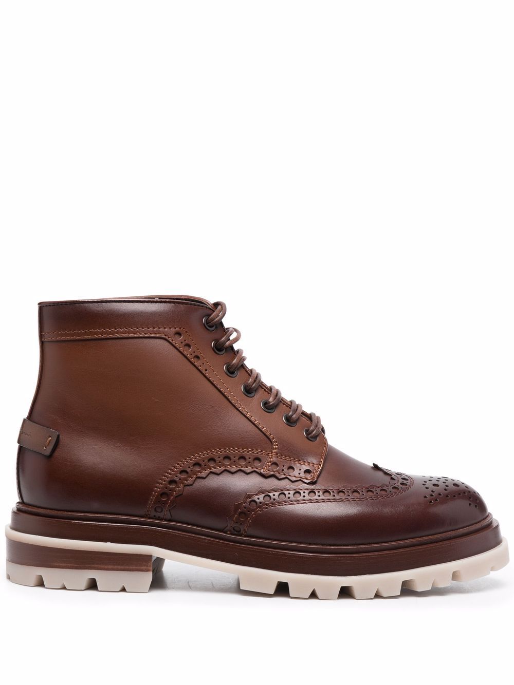 Santoni Polacco 布洛克雕花及踝靴 - 褐色
