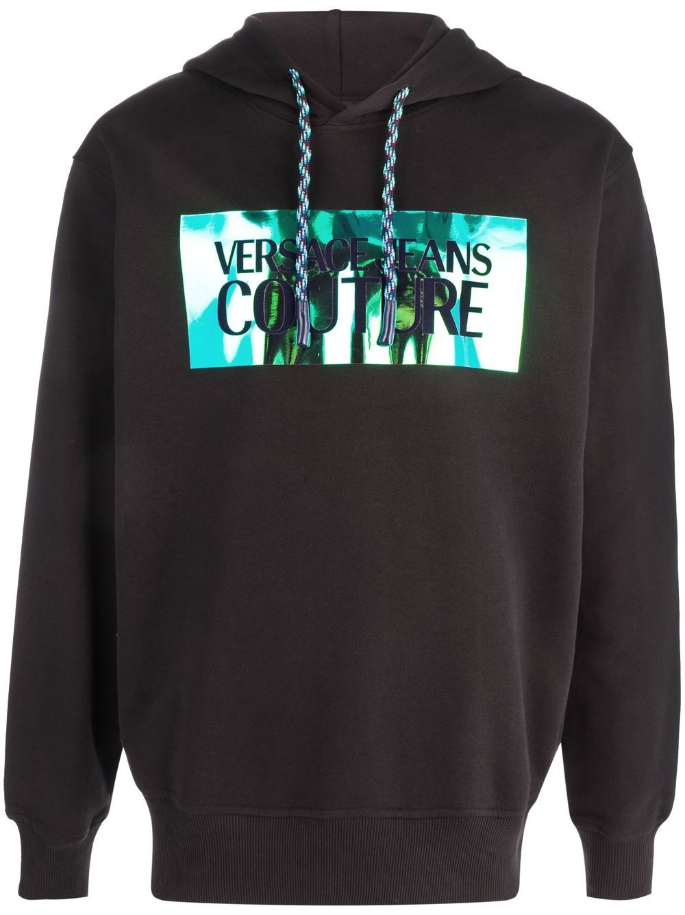 Versace Jeans Couture 范思哲 logo印花抽绳连帽衫 - 黑色