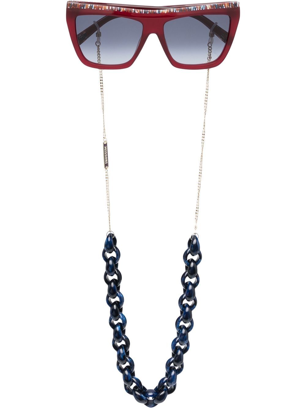 MISSONI EYEWEAR 挂链方框太阳眼镜 - 红色