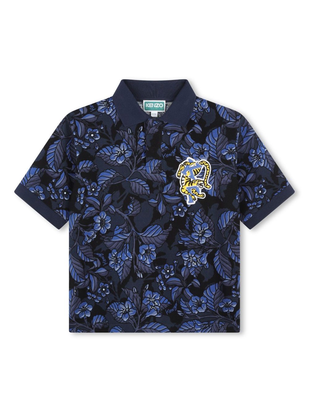 Kenzo Kids logo贴花花卉印花polo衫 - 蓝色