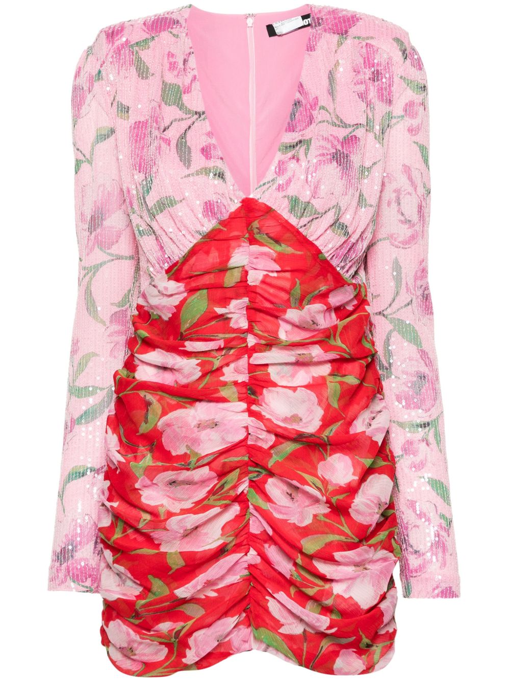 ROTATE BIRGER CHRISTENSEN 花卉印花亮片迷你连衣裙 - 粉色