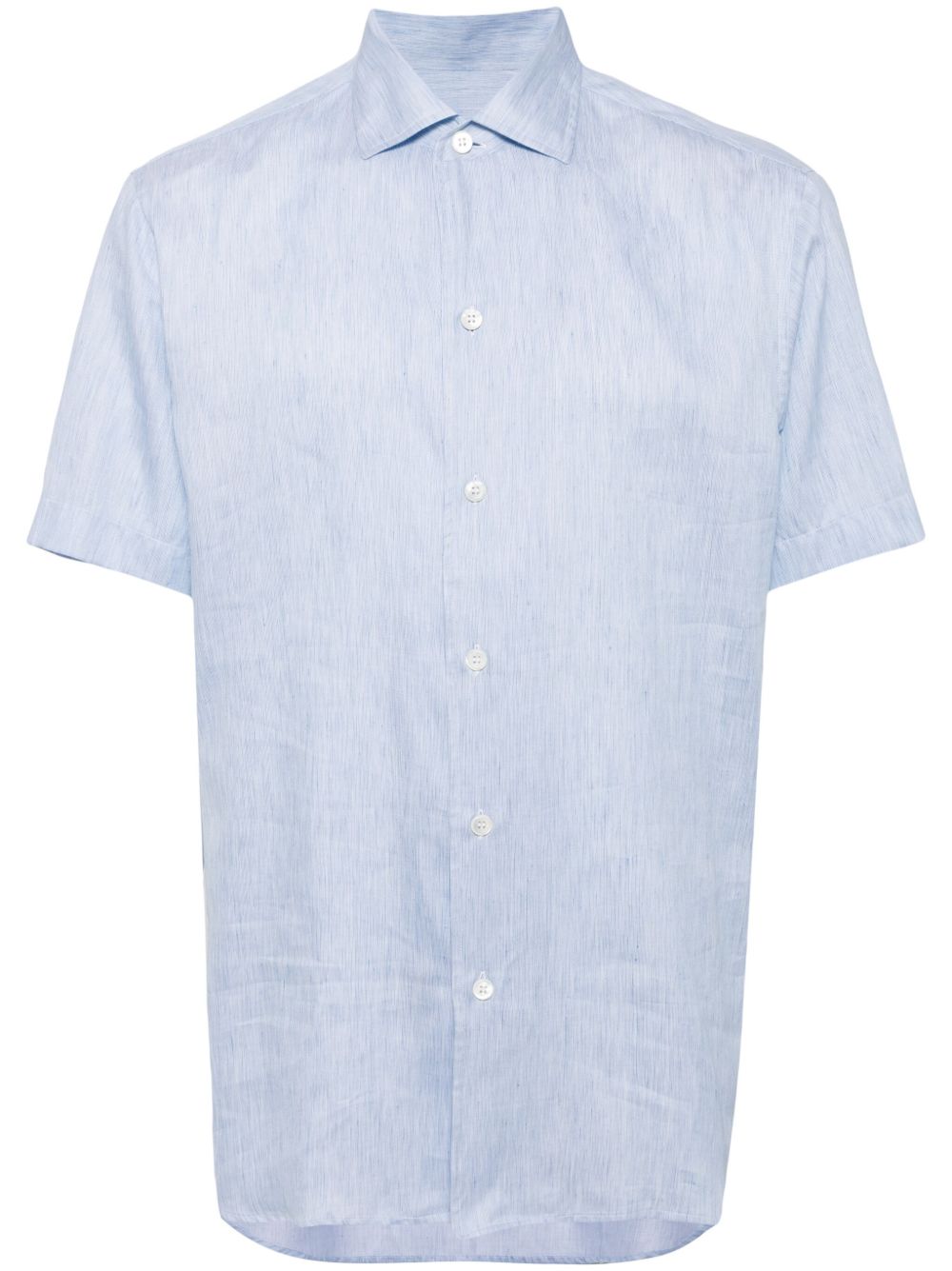 Brioni 短袖弧形下摆衬衫 - 蓝色