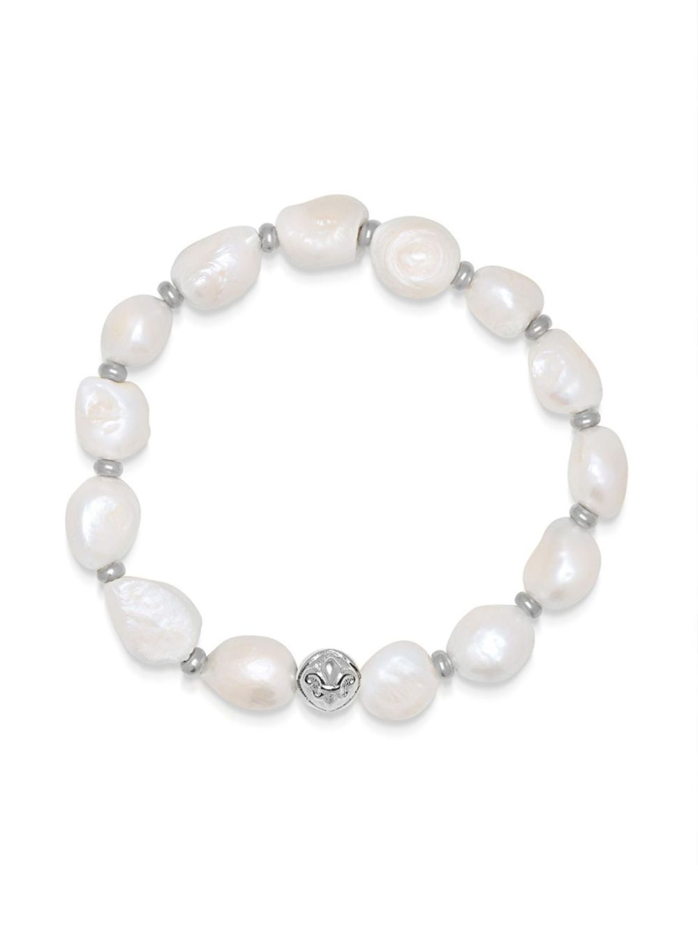 Nialaya Jewelry 淡水珍珠缀饰抛光手链 - 银色