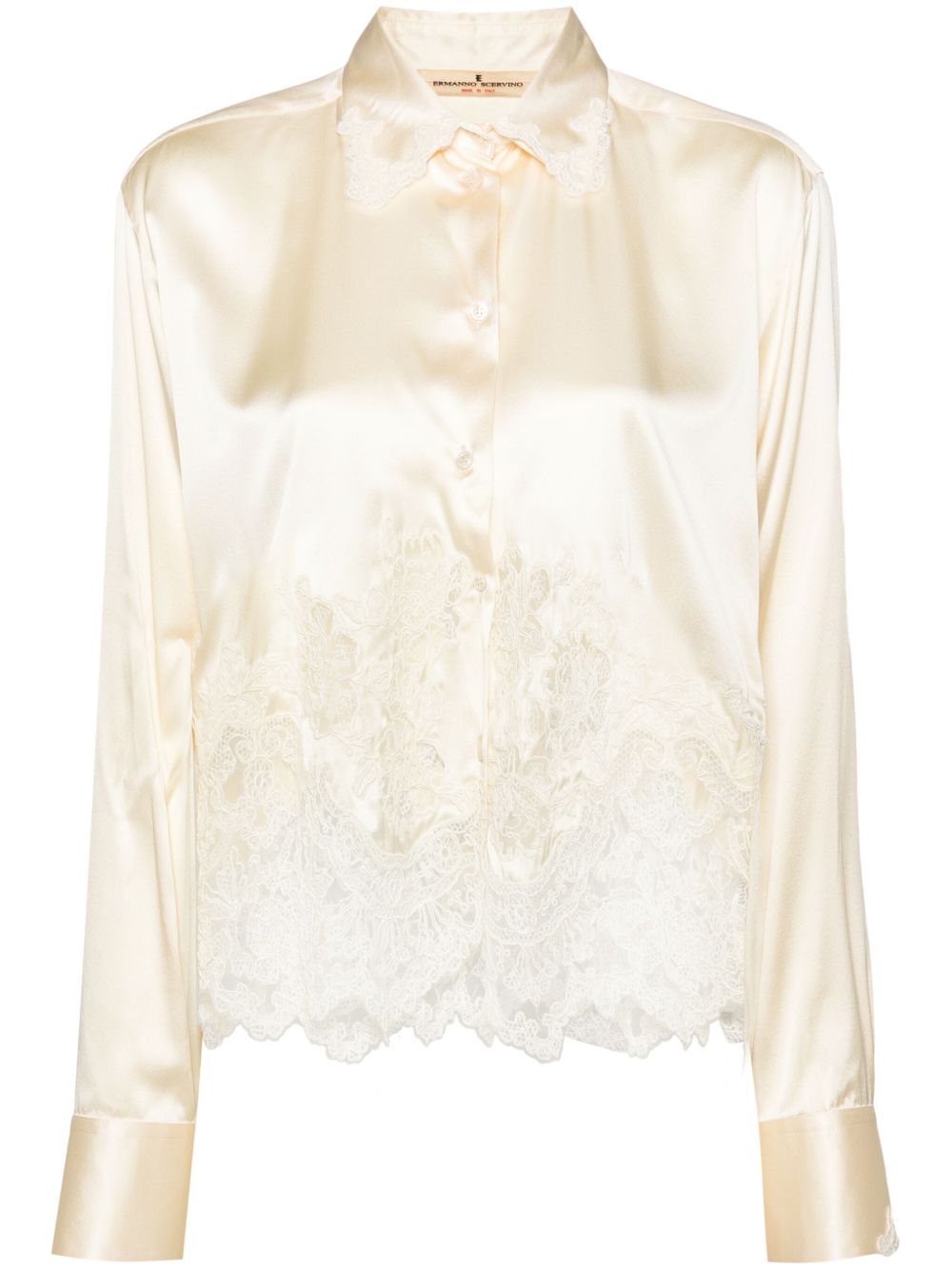 Ermanno Scervino 蕾丝拼接缎面衬衫 - 黄色