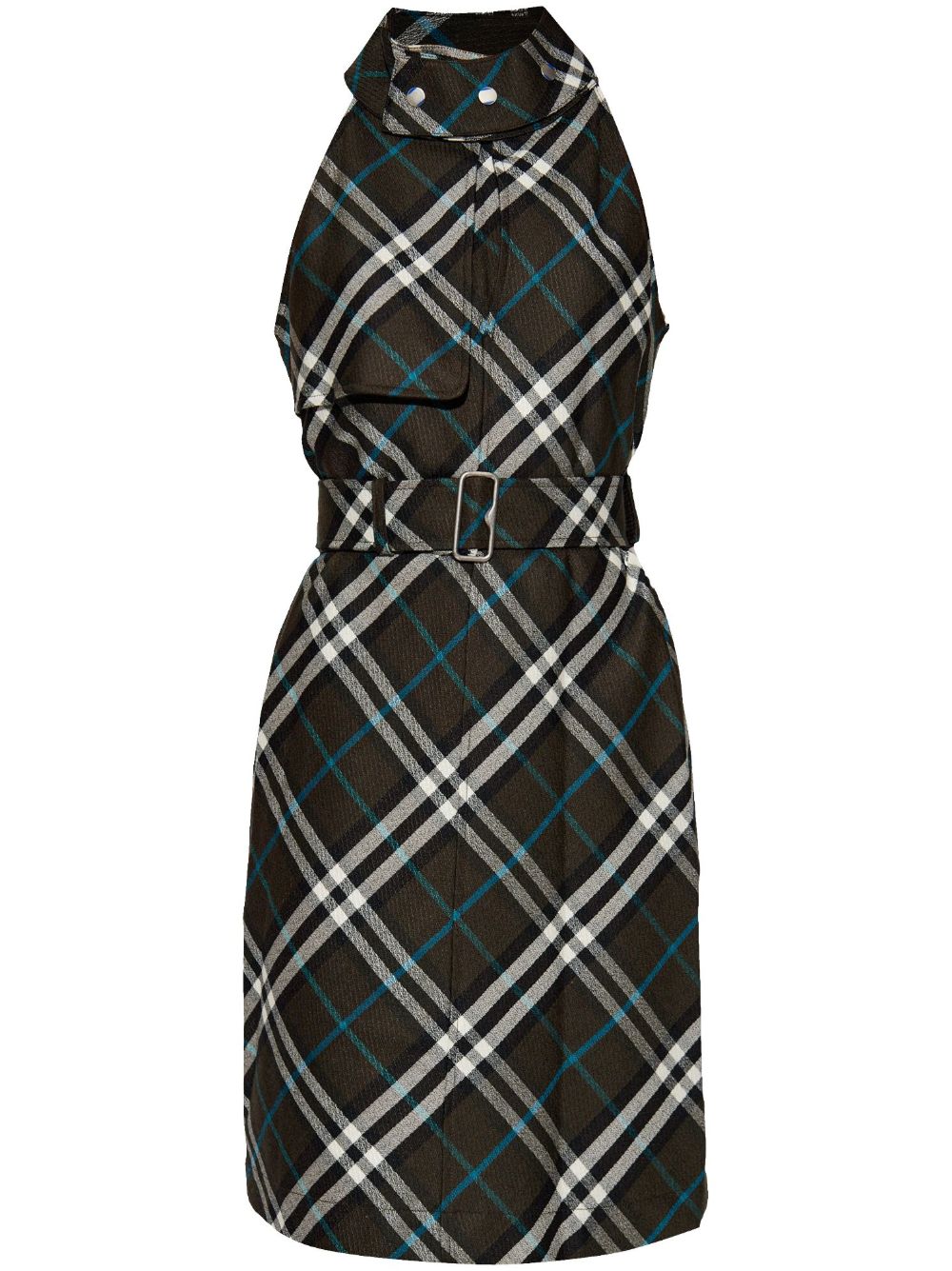 Burberry 格纹挂脖连衣裙 - 绿色