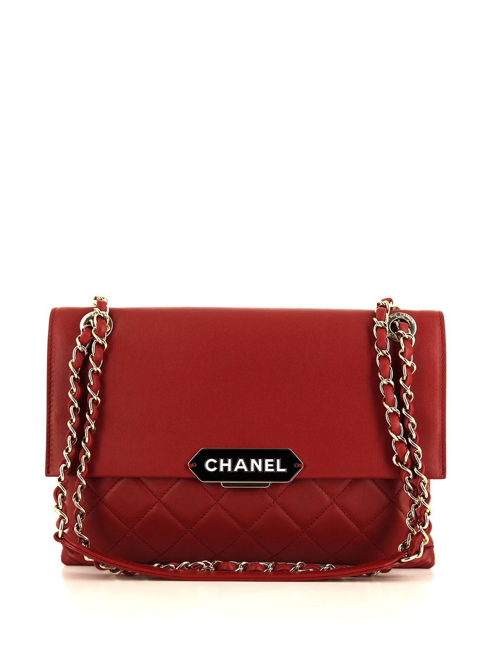 CHANEL Pre-Owned logo标牌菱形绗缝单肩包（2017年典藏款） - 红色
