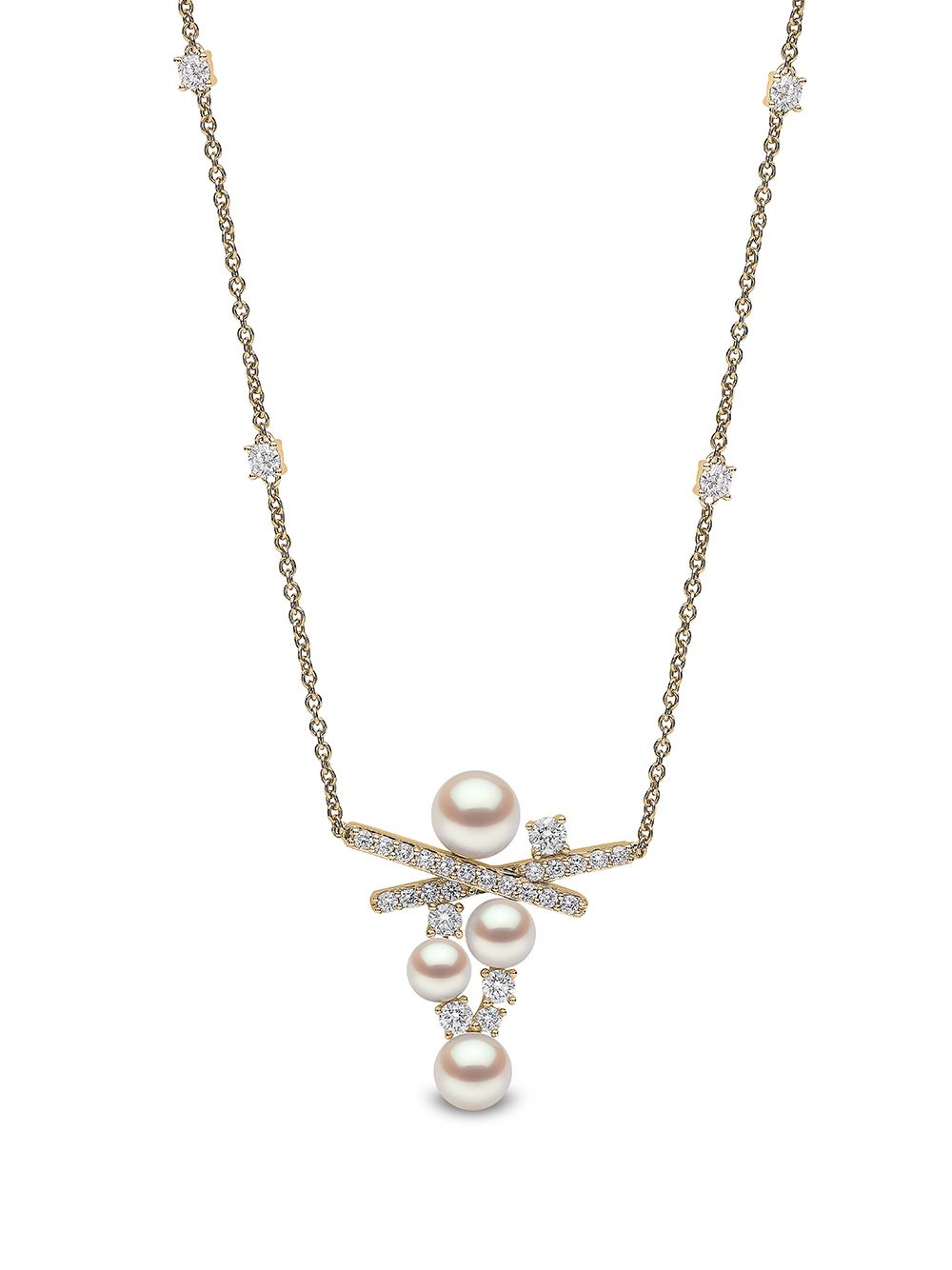 Yoko London Sleek 18K黄金阿古屋珍珠钻石项链 - 金色