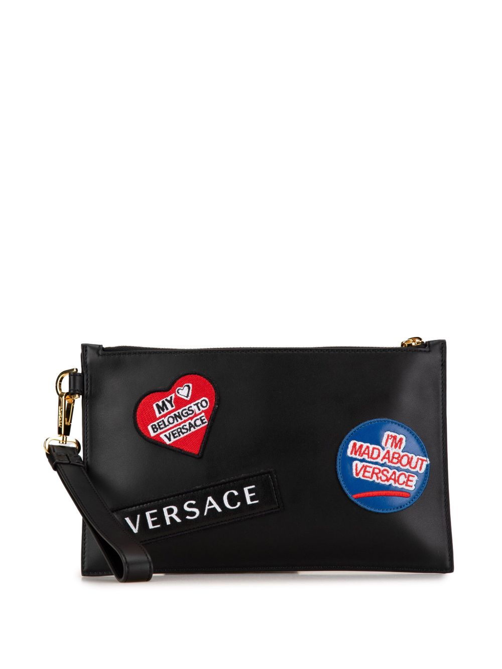 Versace Pre-Owned 皮质标贴手拿包（2000年代典藏款） - 黑色