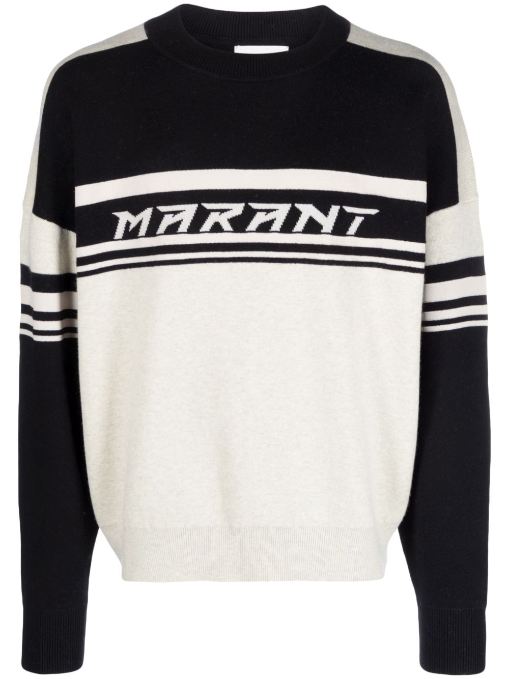 MARANT logo嵌花针织条纹细节毛衣 - 黑色