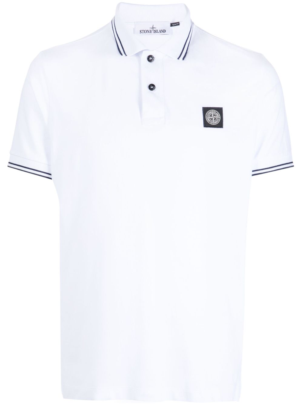 Stone Island 条纹边饰珠地布polo衫 - 白色