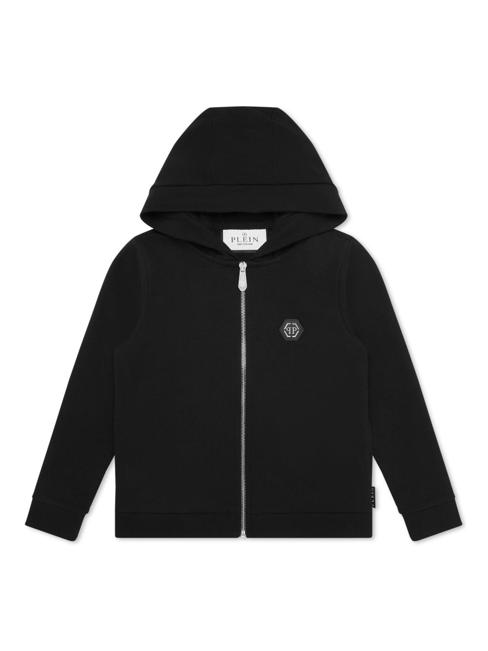 Philipp Plein Junior 标贴拉链连帽衫 - 黑色
