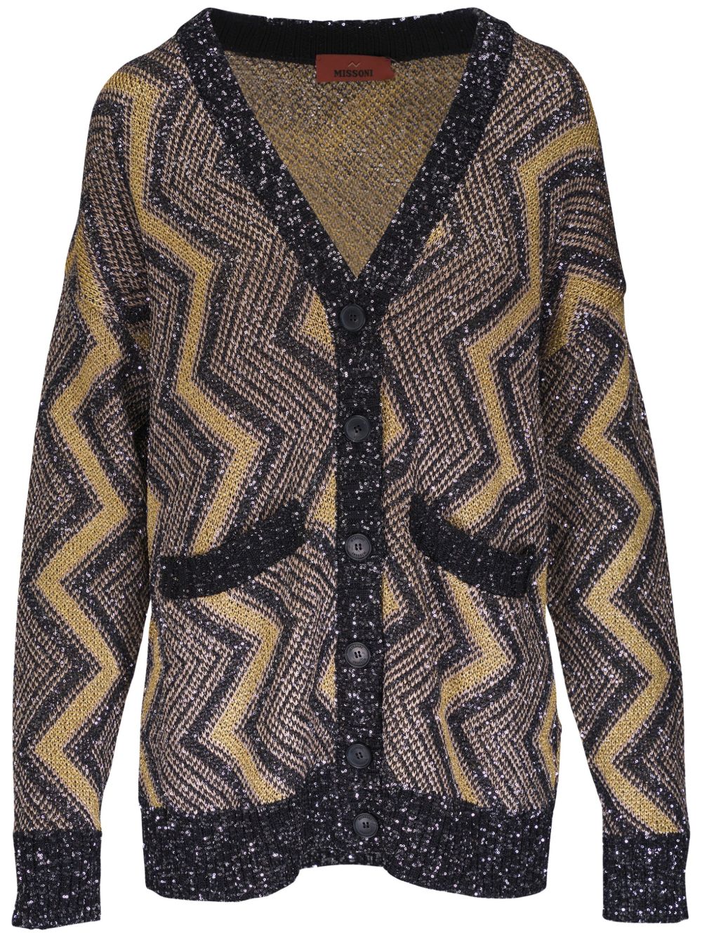 Missoni Z字形图案编织排扣开衫 - 黑色