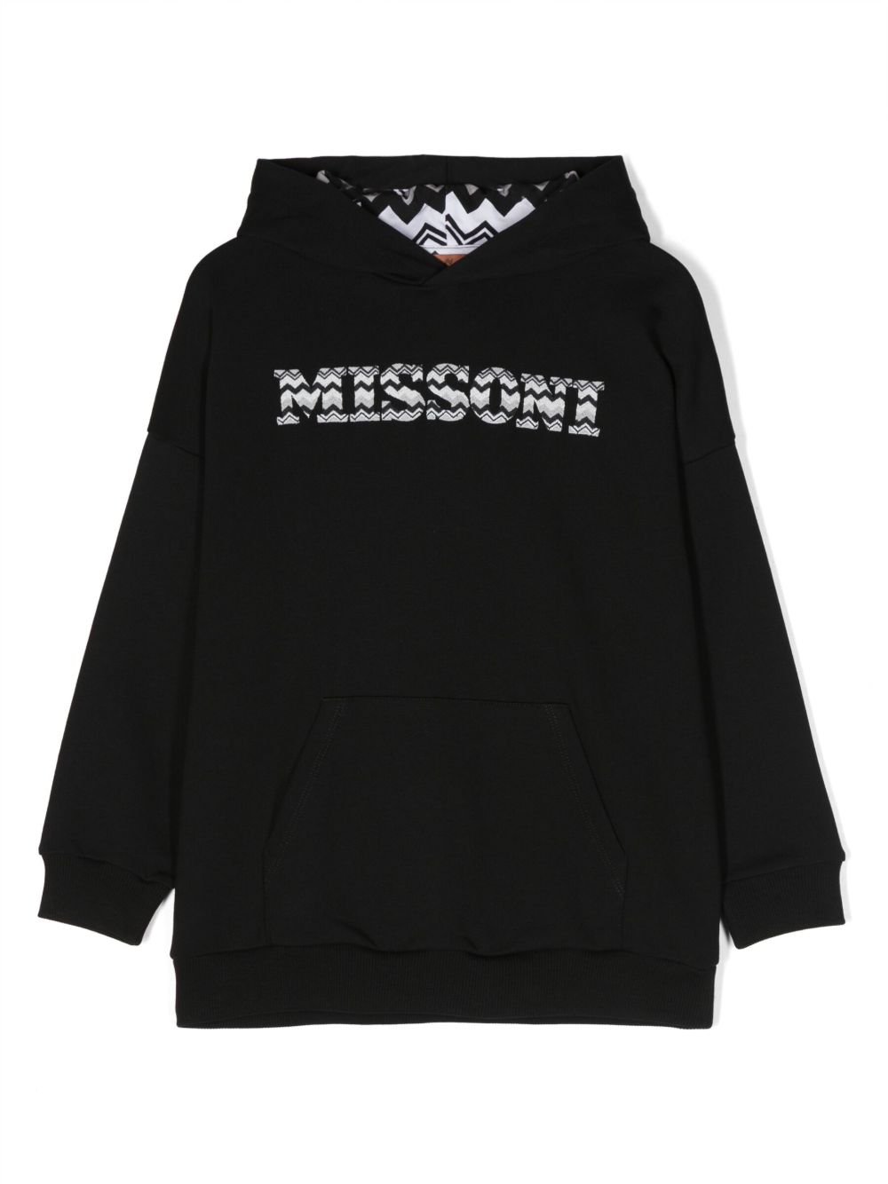 Missoni Kids logo印花棉连帽衫 - 黑色