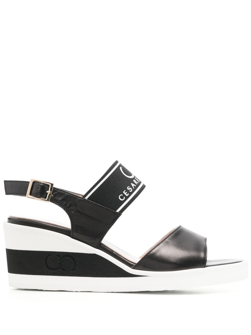 Casadei logo印花坡跟凉鞋 - 黑色