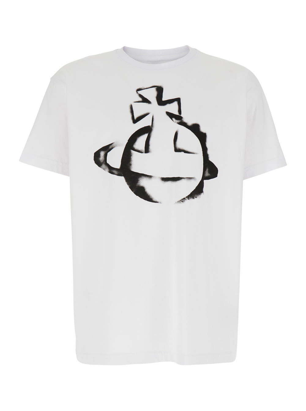 Vivienne Westwood White Crewneck T-shirt With Maxi Orb Logo Print On The Front In Cotton Man