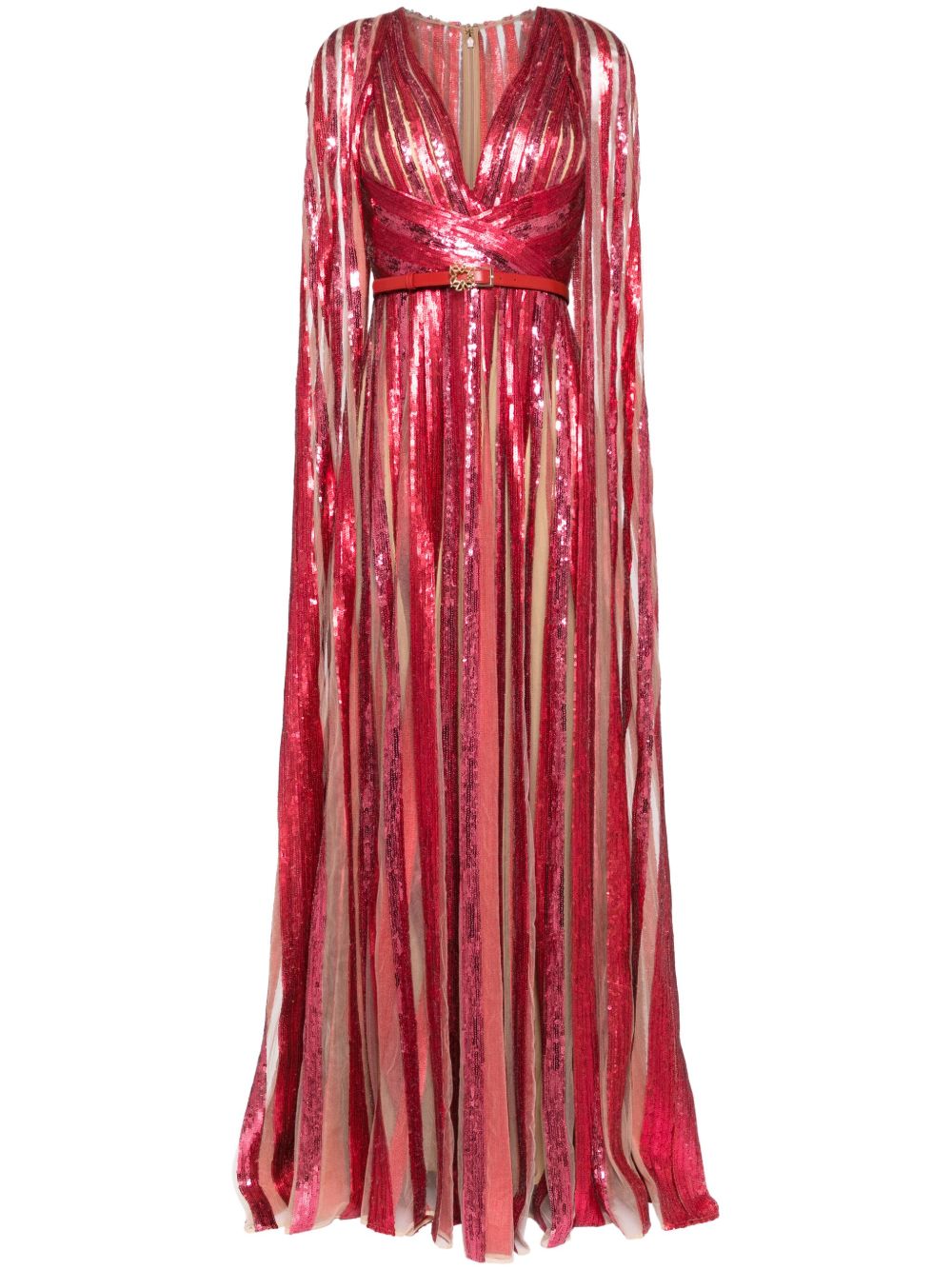 Elie Saab 刺绣薄纱连衣裙 - 红色