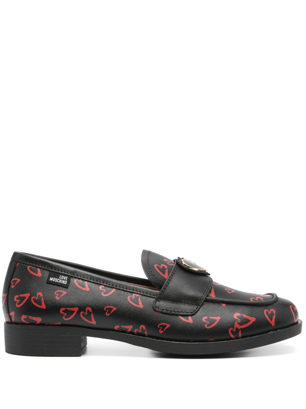 Love Moschino logo贴花皮质乐福鞋 - 黑色