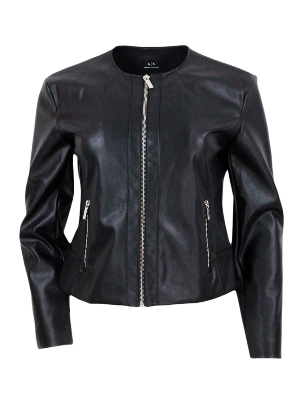 Armani Collezioni Slim-fit Eco-leather Jacket With Zip Closure And Side Pockets