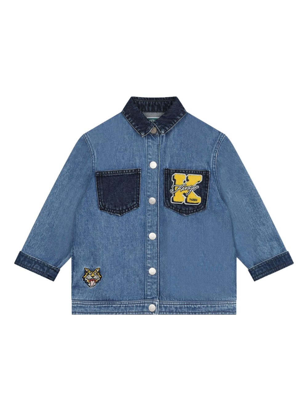 Kenzo Kids logo贴花牛仔衬衫式夹克 - 蓝色
