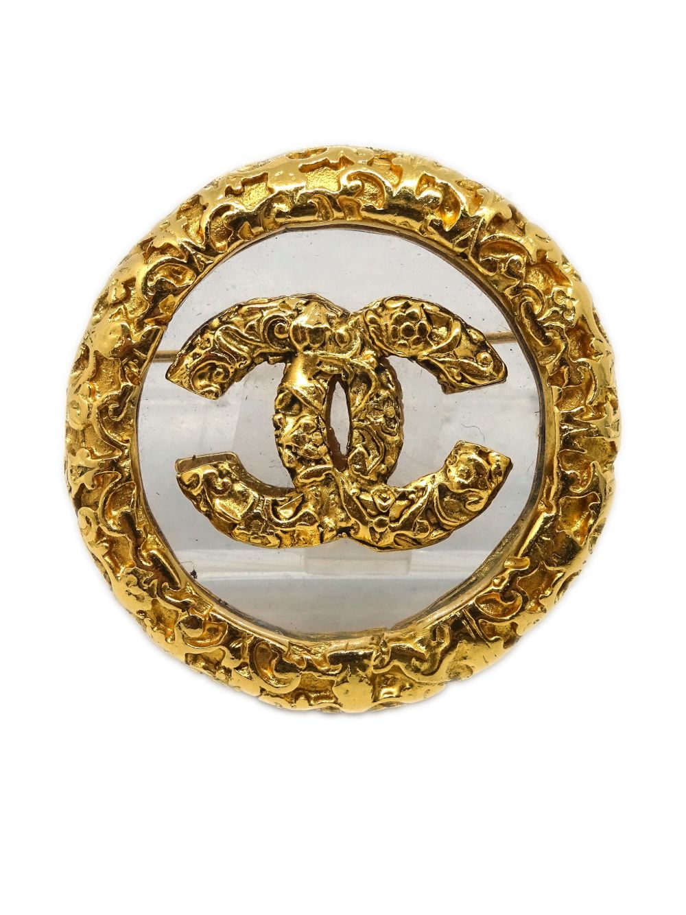 CHANEL Pre-Owned CC 纹理胸针（1993年典藏款） - 金色