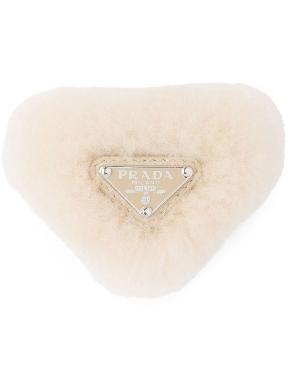 Prada 皮毛一体三角形logo发夹 - 白色