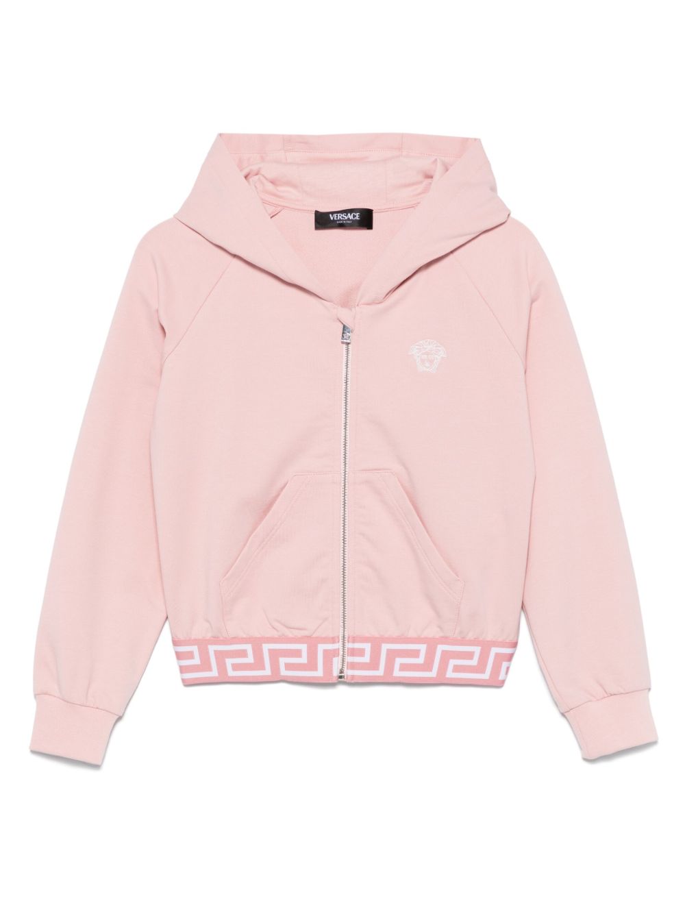 Versace Kids 希腊回纹图案拉链连帽衫 - 粉色
