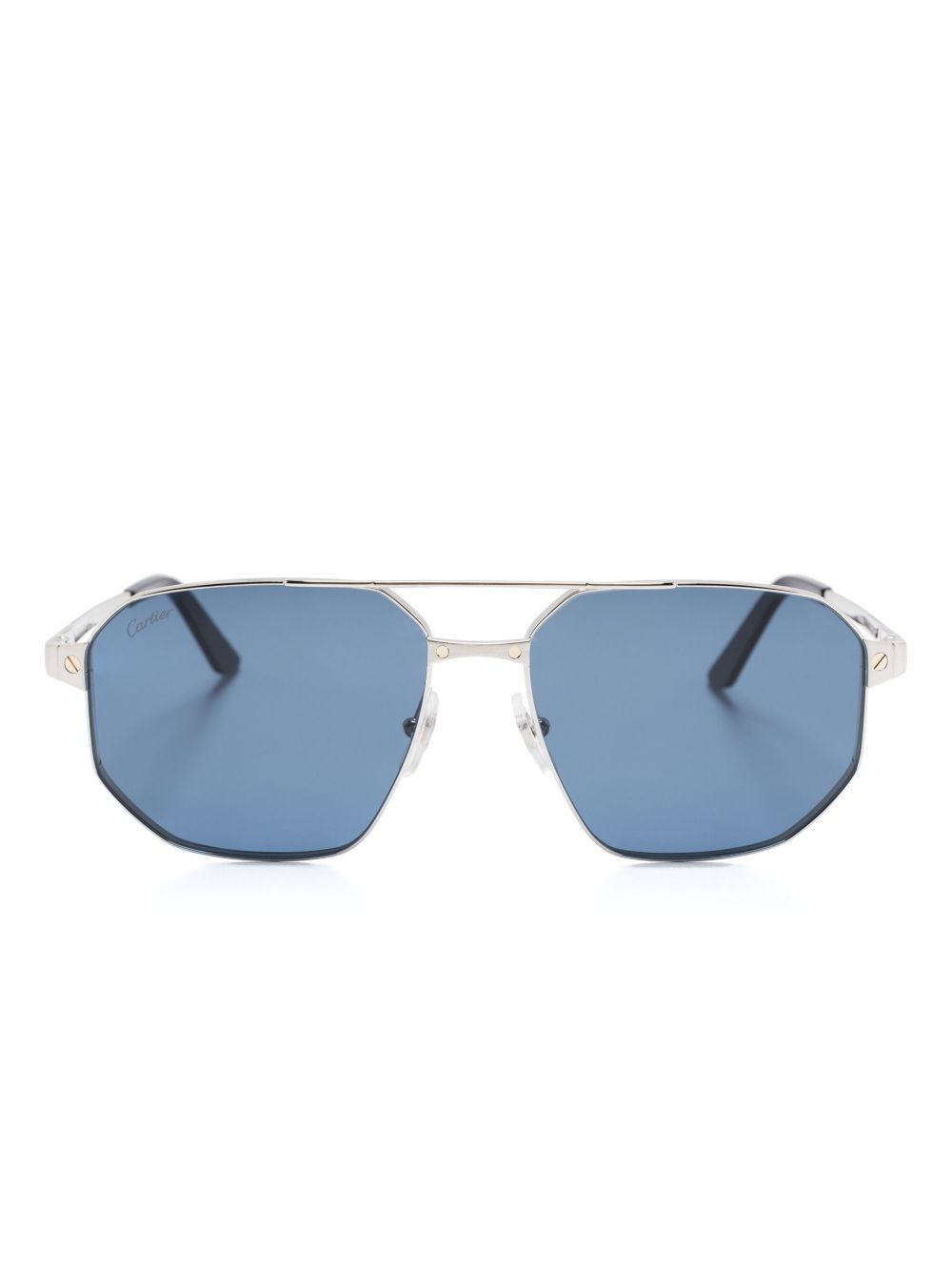 Cartier Eyewear Santos de Cartier 几何形镜框太阳眼镜 - 银色