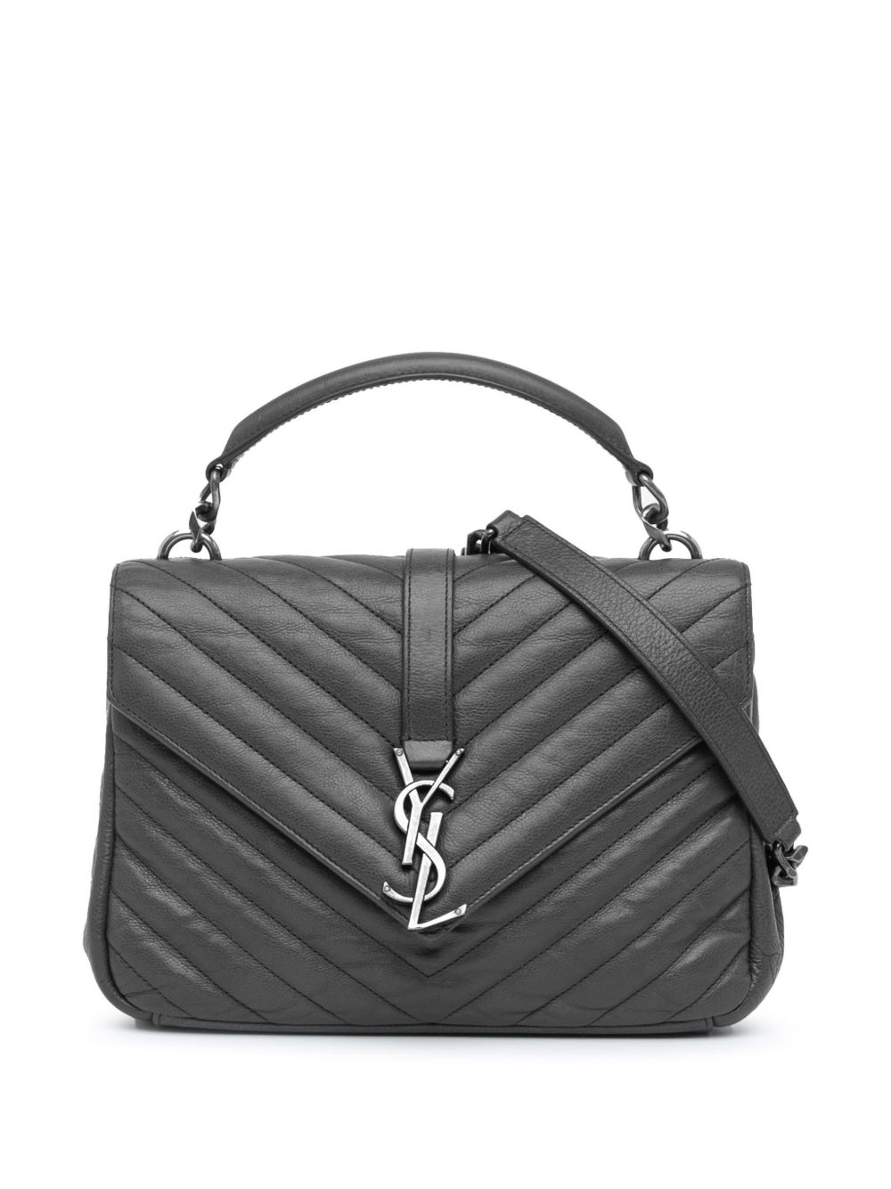 Saint Laurent Pre-Owned Monogram Chevron Sheepskin College 中号斜挎包（2016年典藏款） - 灰色