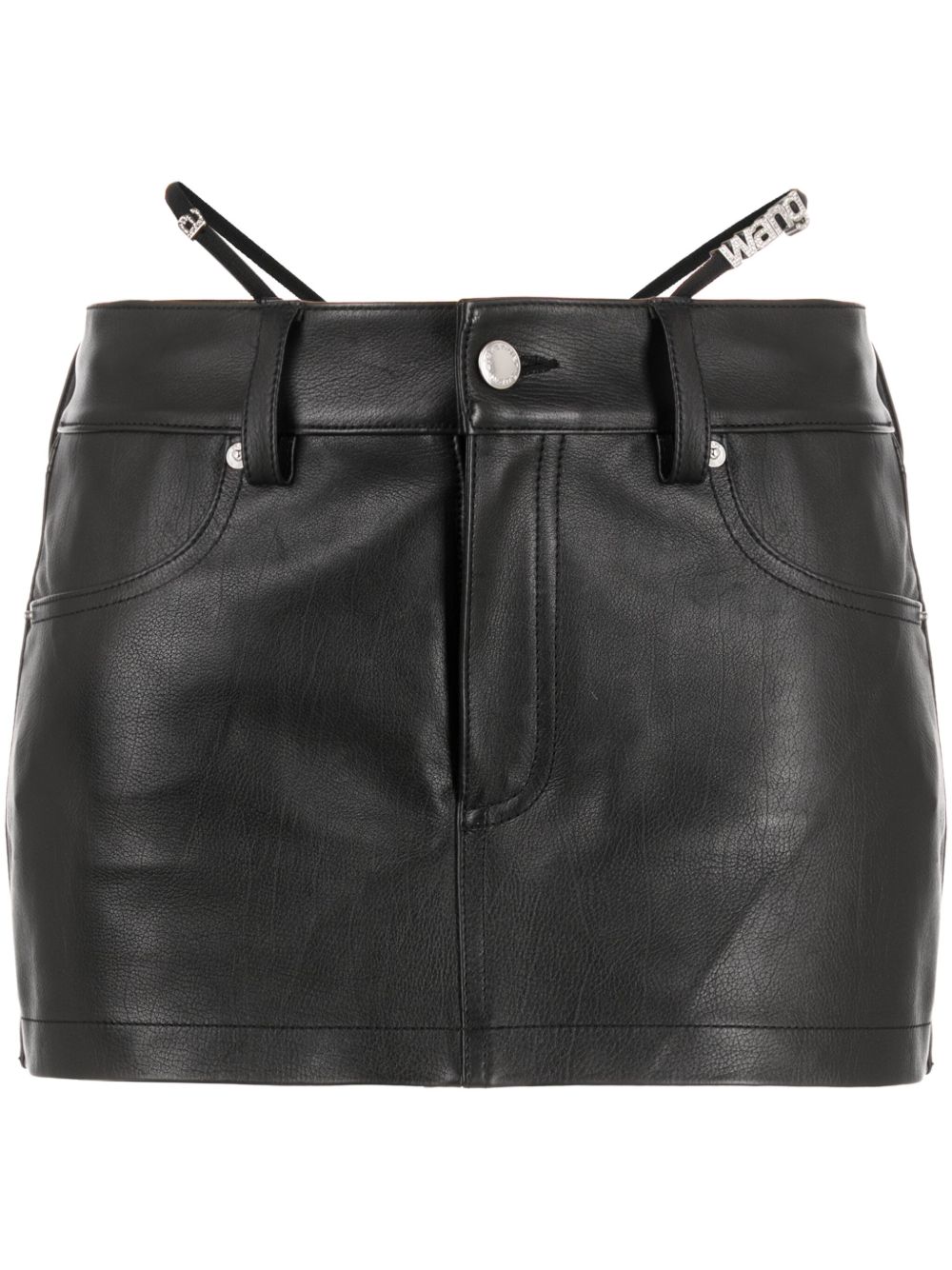 Alexander Wang 饰带细节小牛皮迷你半身裙 - 黑色
