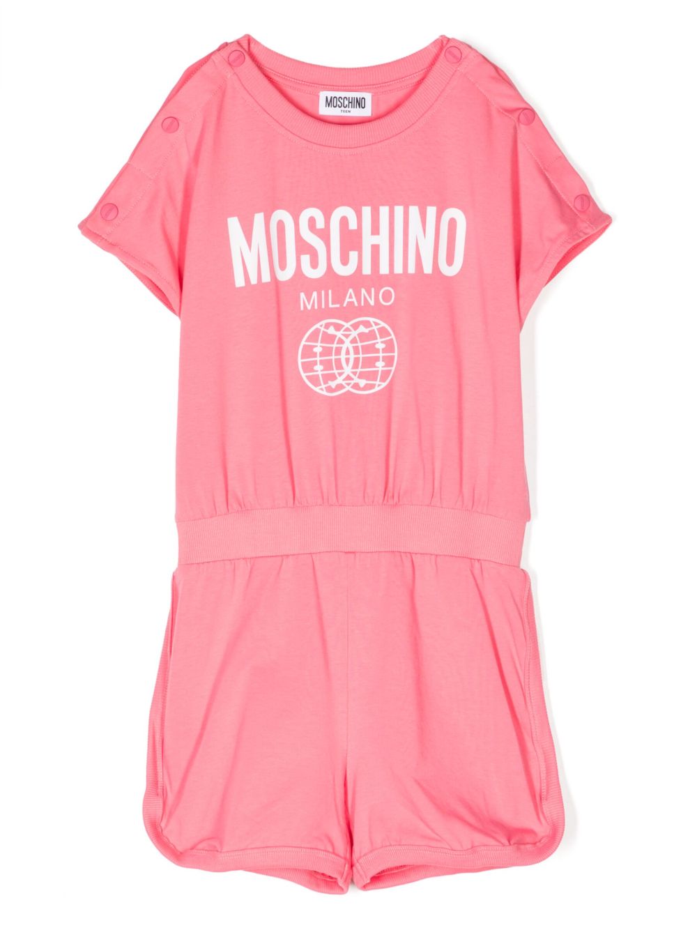 Moschino Kids logo印花短袖连体短裤 - 粉色