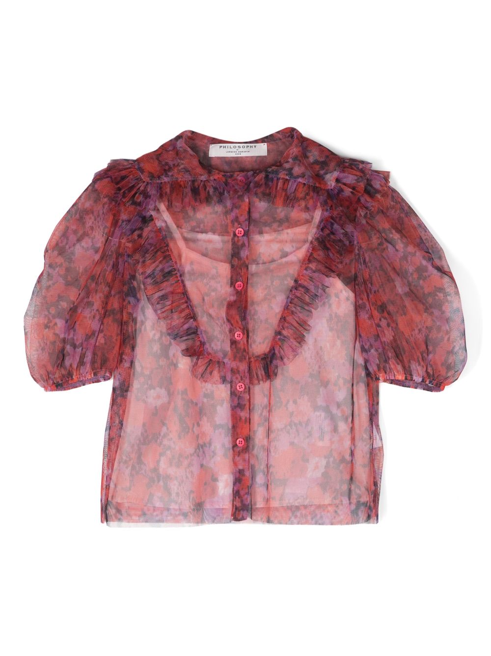 Philosophy Di Lorenzo Serafini Kids 荷叶边半透明罩衫 - 红色