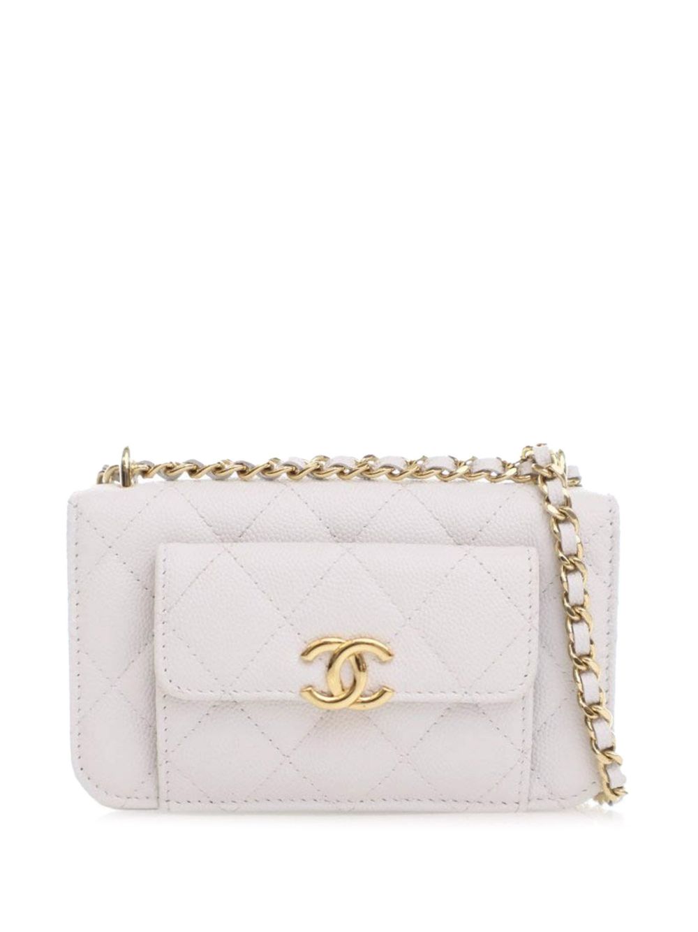 CHANEL Pre-Owned Quilted Caviar Pocket Twins Clutch with Chain 斜挎包（2022年典藏款） - 白色